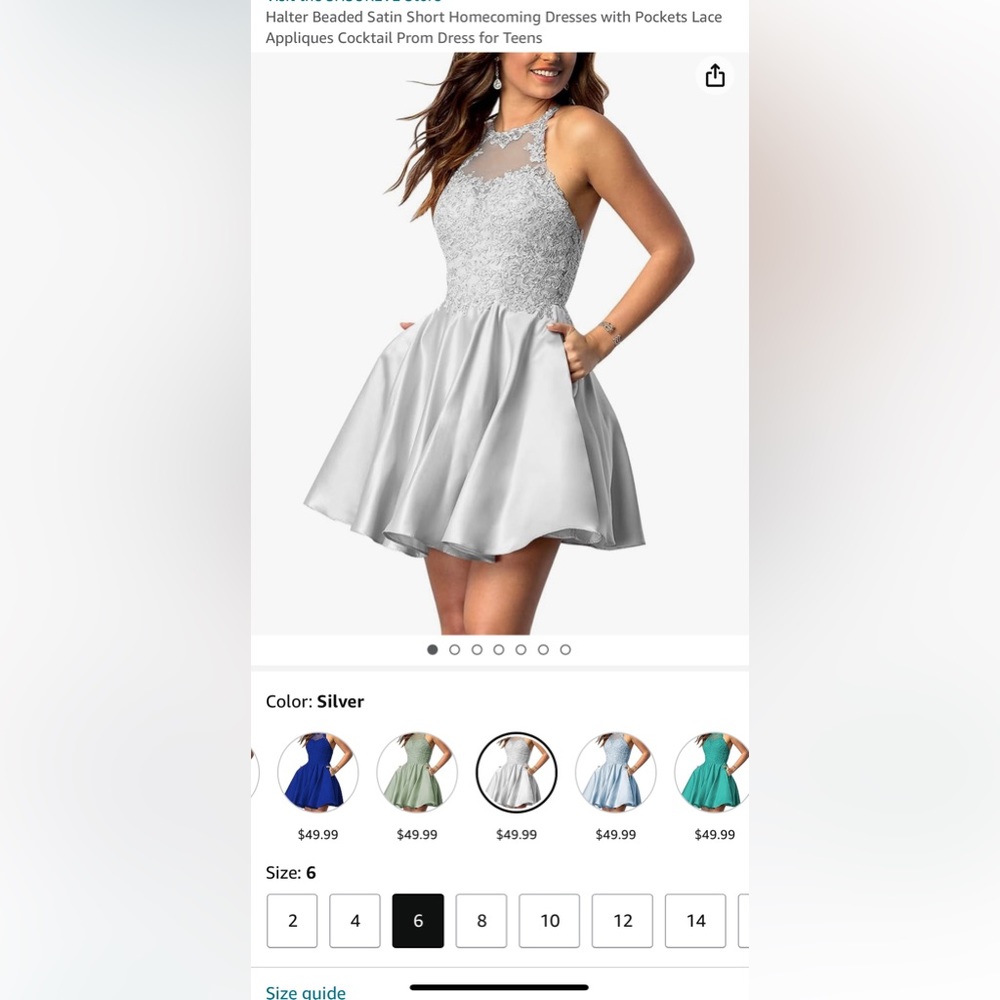Beaded satin homecoming dress size 5 Junior. New never worn. Sliver